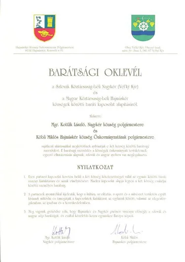 Hajmáskér - Nagykér barátsági szerzõdése