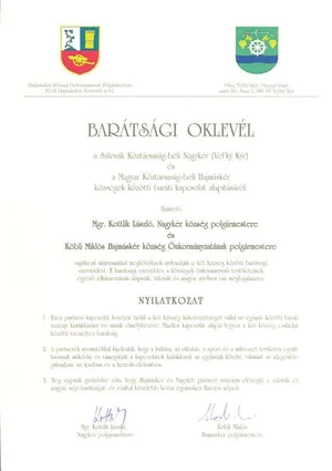 Hajmáskér - Nagykér barátsági szerzõdése